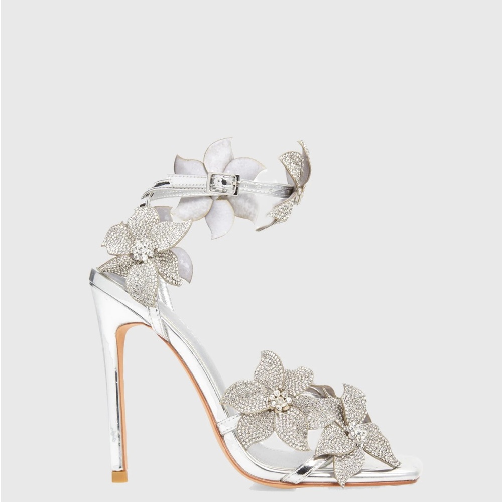 Glamorous Silver Floral Women's Heels
